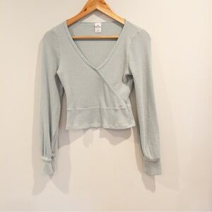 SOLD  Balletcore Light Blue Ribbed Cross Front Long Sleeved Shirt Medium